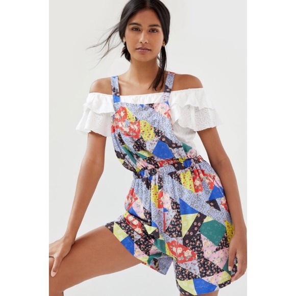 NWT ANTHROPOLOGIE FLORAL PATCHWORK SHORT OVERALLS